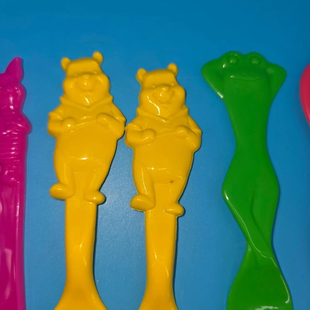 Vintage  Plastic Character Flatware Set Winnie the Pooh Piglet Frog Octopus 10pc
